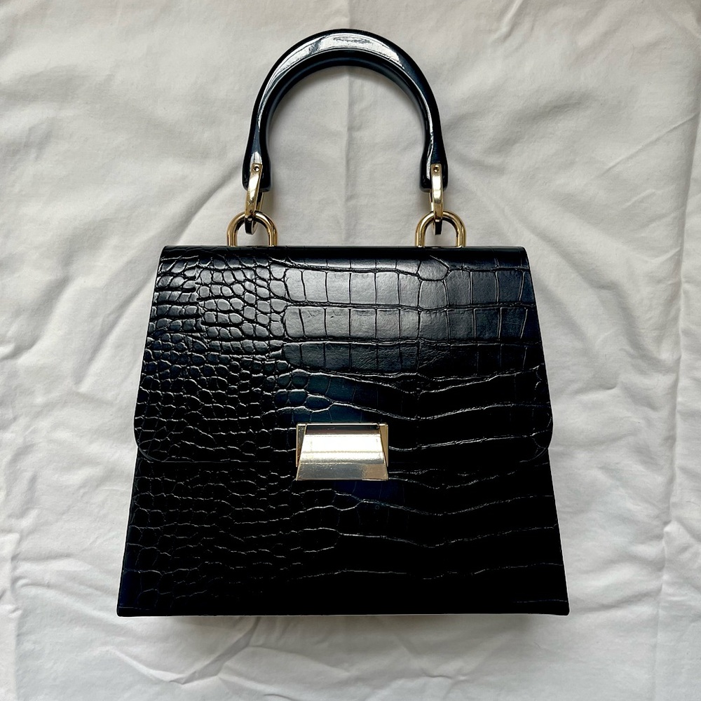 Topshop Black Clutch with Gold Hardware